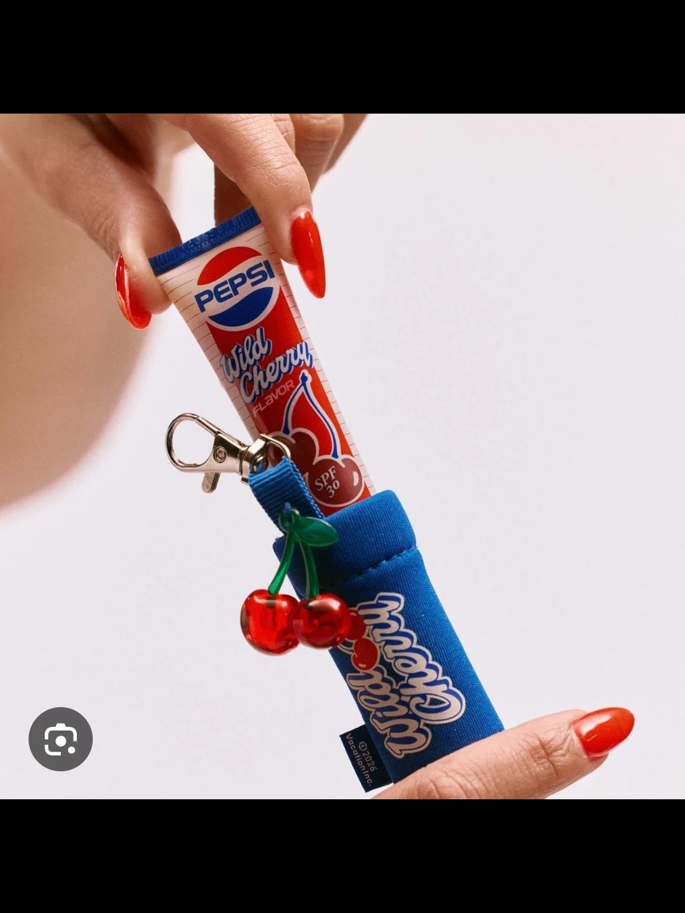 Vacation x Wild Cherry Pepsi Lip Sleeve Keychain/Bag Charm with Cherry Charm -